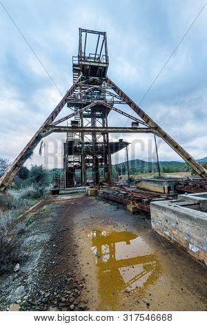 Metallic Structure Tower On An Abandoned Mine At Mitsero Area In Cyprus