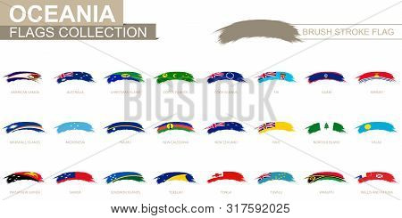 Rounded Grunge Brush Stroke With Oceanian Flags. Set Of Vector Flags.