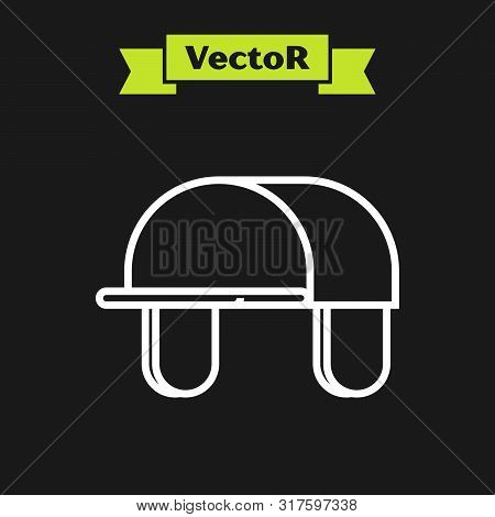 White Line Hunter Hat Icon Isolated On Black Background. Plaid Winter Hat. Vector Illustration