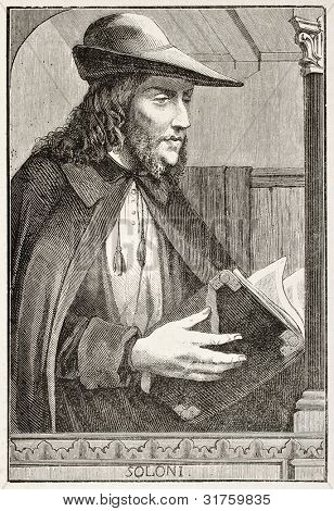 Portrait of a man named Soloni. Created by Chazal after Melozzo da Forli', published on L'Illustration, Journal Universel, Paris, 1863