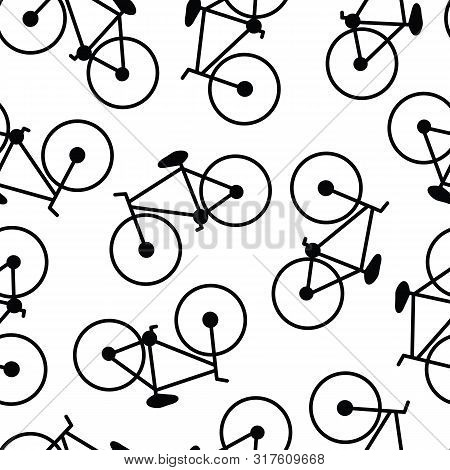 Vector Black Bikes Bicycles On White Background Seamless Repeat Pattern