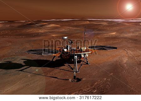 Mars Rover Explores The Surface Of The Planet Mars. Elements Of This Image Were Furnished By Nasa Fo