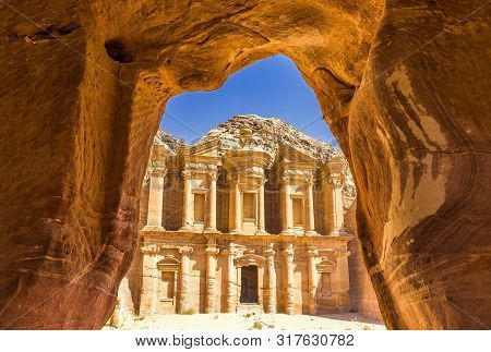 Stunning View From A Cave Of The Ad Deir - Monastery In The Ancient City Of Petra, Jordan, Incredibl
