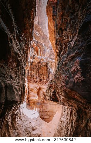 View Of Eroded Cliff Of Khazali Canyon In Wadi Rum, Jordan