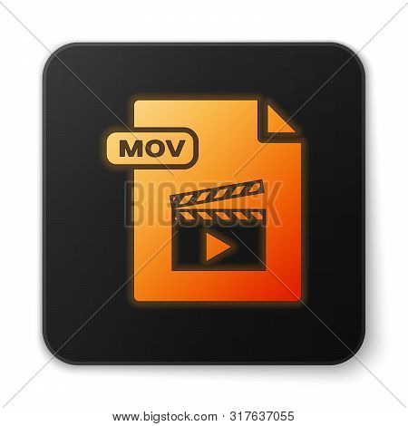 Orange Glowing Neon Mov File Document. Download Mov Button Icon Isolated On White Background. Mov Fi