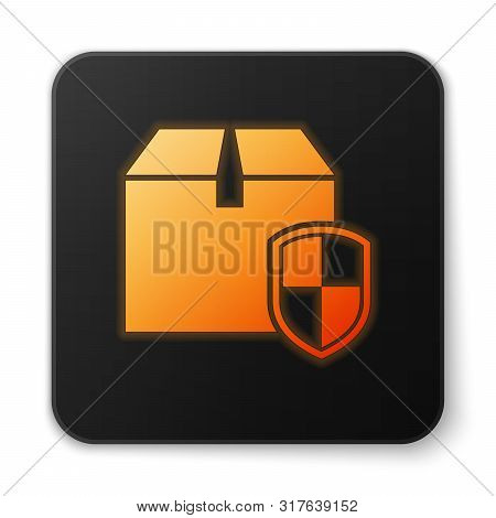 Orange Glowing Neon Delivery Pack Security Symbol With Shield Icon Isolated On White Background. Del
