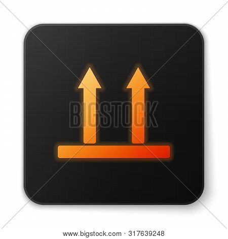 Orange Glowing Neon This Side Up Icon Isolated On White Background. Two Arrows Indicating Top Side O