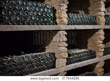 Enoteca. Wine Collection In A Wine Cellar. Dottles Closeup