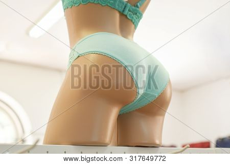 A Fashion Store For Women, Showroom. Underwear, Sale, Sexy. Window Shoper Of A Clothes Store With Ma
