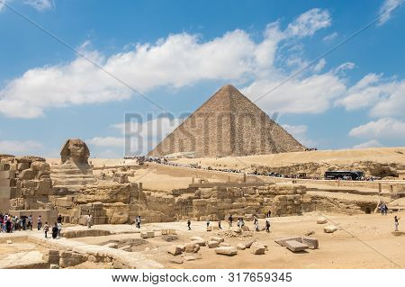 The Pyramid Of Khufu And The Great Sphinx Of Giza, Egypt - April 19, 2019