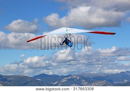 Hang Glider Flying On The Chabre Mountain, France