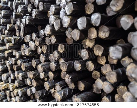 Metal Steel Bars For Concrete Reinforcement. Rusty Metal Bars. Texture, Background