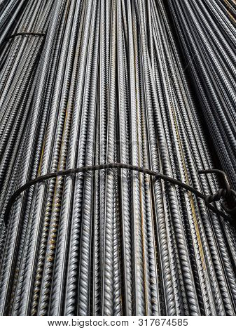 Metal Steel Bars For Concrete Reinforcement. Rusty Metal Bars. Texture, Background