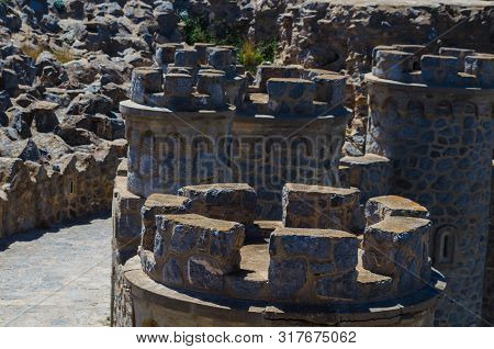 Battery Castillitos, Spain - April 13, 2019 Abandoned Military Constructions Located In The Hills Ne