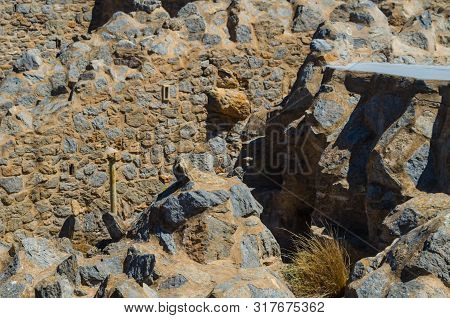 Battery Castillitos, Spain - April 13, 2019 Abandoned Military Constructions Located In The Hills Ne