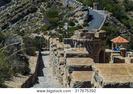 Battery Castillitos, Spain - April 13, 2019 Abandoned Military Constructions Located In The Hills Ne