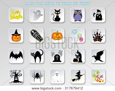 Set Of Assorted Happy Halloween User Interface Buttons, Vector Illustrations.