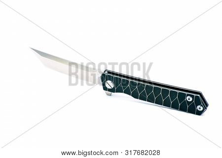 Tanto Knife Isolated On White Background. Pocket Knife Tanto Japanese Style. Clipping Path