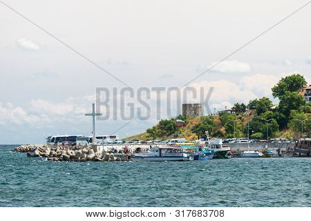Nessebar, Bulgaria July 15, 2019. Historic Buildings In The Ancient City Of Nessebar In Bulgaria. Ne