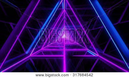 Abstract Glowing Blue Purple Triangle Wireframe Background Walpaper 3d Rendering