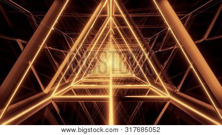Abstract Glowin Golden Triangle Wireframe Background Walpaper 3d Rendering