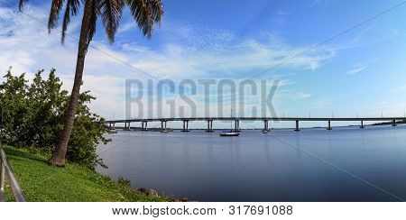 Edison Bridge Over The Caloosahatchee River In Fort Myers, Florida.