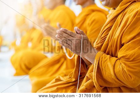 Buddhist Monks Chant Buddhist Rituals Yellow Robe