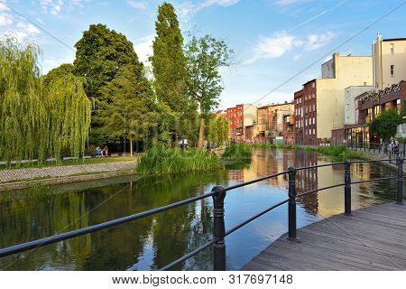 Bydgoszcz, Poland - August 15, 2019: Mlynska Island, Promenade Along The Brda River In The Historic 