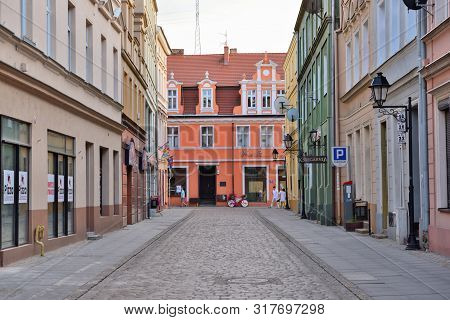 Bydgoszcz Poland - August 15, 2019: Street With Old Tenement Houses At Historical Center Of Bydgoszc
