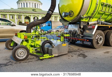Murmansk, Russia - April 22, 2019: Trailer-mounted Vacuum Cleaner