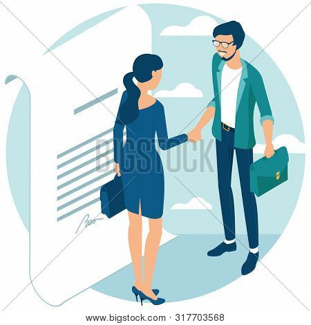 Business People Shake Hands After Negotiation, Came To Agreement And Completed The Deal With A Hands