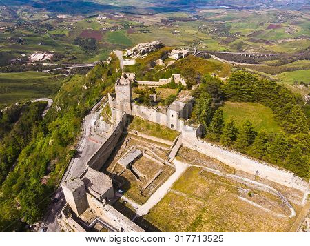 Lombardy Castle In Enna Sicily, Italy. Aerial Photo