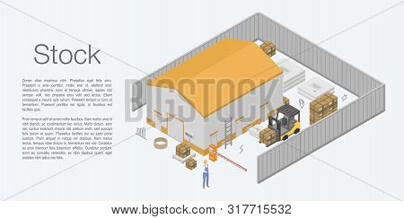 Stock Warehouse Concept Banner. Isometric Illustration Of Stock Warehouse Vector Concept Banner For 