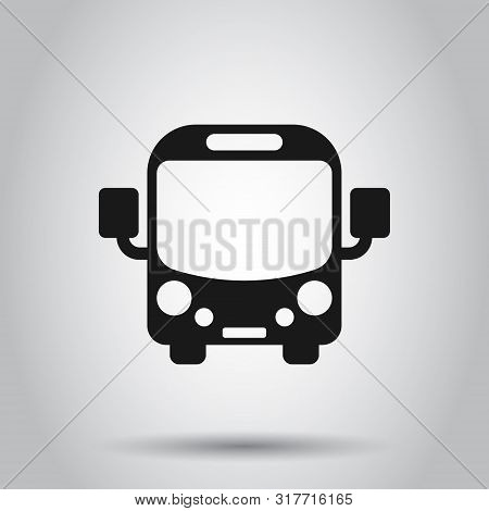 School Bus Icon In Flat Style. Autobus Vector Illustration On Isolated Background. Coach Transport B