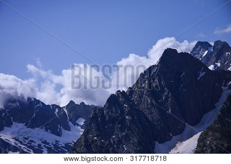 Horizontal Beautiful Panorama Of The Caucasus Mountains.