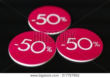 Sale 50 Persent Red Tag. Discount Label Background.