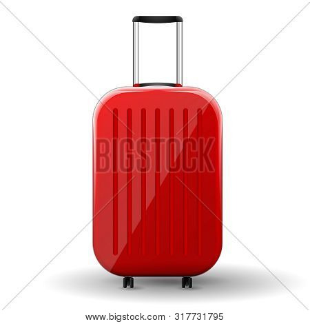 Vector Red Glossy Travel Baggage Isolated On White Backgraund.