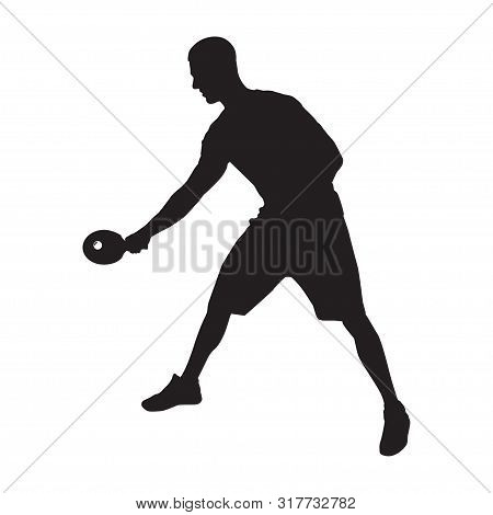Table Tennis Player Black Silhouette On White Background, Vector Illustration