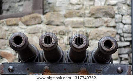 Cannon Barrels On The Wall Of A Fortified Castle, Checiny, Poland