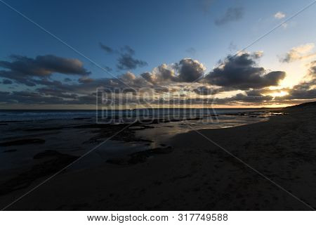 Late Afternoon Sunset Horizon Beach With Clouds, Mossel Bay, South Africa