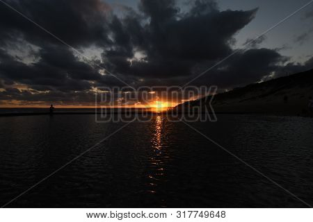 Late Afternoon Beach Sunset Over Tide Pool, Mossel Bay, South Africa