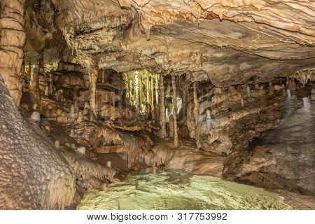 Han-sur-lesse, Belgium - June 25, 2019: Grottes-de-han 10 Of 36. Subterranean Pictures Of Stalagmite