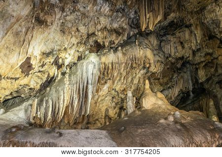 Han-sur-lesse, Belgium - June 25, 2019: Grottes-de-han 15 Of 36. Subterranean Pictures Of Stalagmite