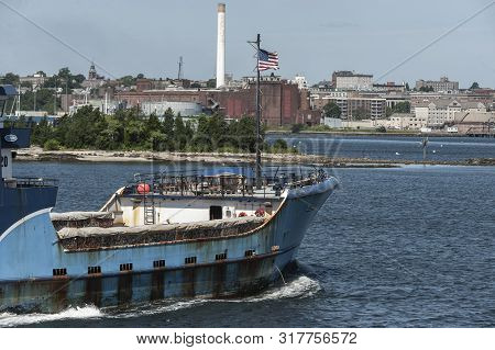 New Bedford, Massachusetts, Usa - August 12, 2019: Tarps Covering Clams Brought Home By Clammer Sea 