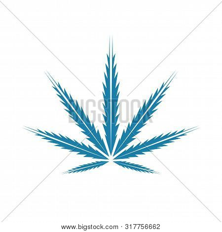 Vector Hemp Leaf Isolated On White Background. Blue Cannabis Leaf For Logo, Illustration, Banners, T