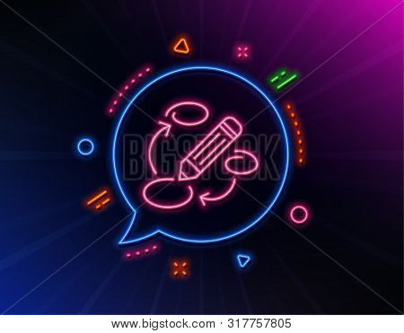 Keywords Line Icon. Neon Laser Lights. Pencil Symbol. Marketing Strategy Sign. Glow Laser Speech Bub