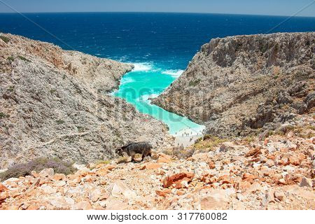 Seitan Limania Beach On Crete, Greece. Travel Tourism Wide Panorama Background Concept. Beautiful Be