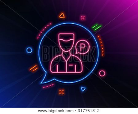 Valet Servant Line Icon. Neon Laser Lights. Parking Person Sign. Transport Park Service Symbol. Glow
