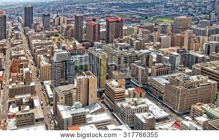 Aerial View. Johannesburg. Central Business District. Skyscrapers. Panoramic Skyline. Residential An