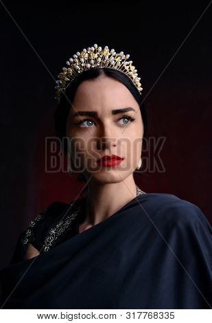 Queen. Beautiful Woman In A Tiara. Power. Reign. Fantasy. Mysterious Lady With Gorgeous Look In A Bl